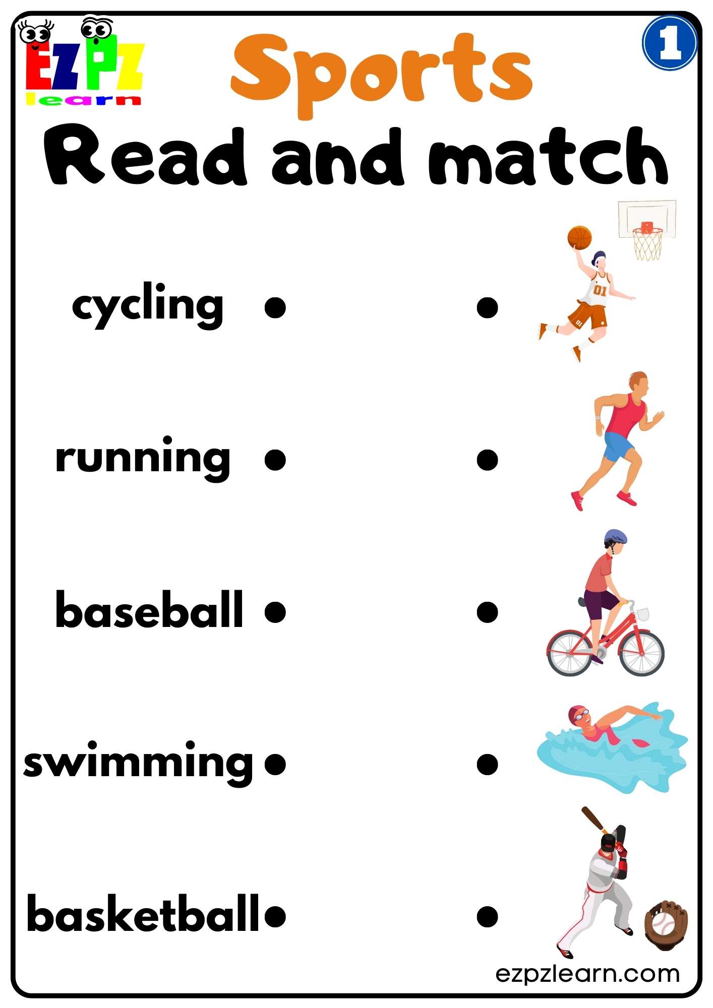 Group 1 Sports Read And Match Worksheet For K5 Kids And ESL Students ...